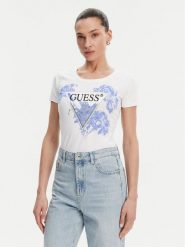 Guess T-Shirt W5GI08 J1314 Biały Slim Fit. Białe t-shirty Guess, xxl, z aplikacjami, z bawełny, bez kołnierzyka, bez ramiączek. Za 139.99 zł.
