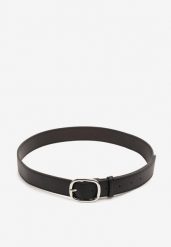 Czarny Pasek Ozdobiony Zaokrągloną Klamrą Pumea. Czarne paski Renee, bez wzorów, z jeansu, eleganckie. Za 24.99 zł.