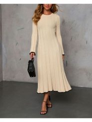 Milan Kiss Sukienka dzianinowa w kolorze beżowym rozmiar: XL. Brązowe sukienki Milan Kiss, xl, bez wzorów, z dzianiny, bez kołnierzyka, bez ramiączek, midi. Za 152.99 zł.