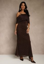 Brązowa Sukienka o Asymetrycznym Kroju Ozdobiona Falbaną Owedia. Brązowe sukienki Renee, l, bez wzorów, z poliesteru, eleganckie, z asymetrycznym kołnierzem, bez ramiączek, asymetryczne. Za 189.99 zł.