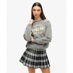 Bluza turystyczna damska Superdry Luxe Metallic. Szare bluzy bez kaptura Superdry, bez wzorów, z bawełny, bez kaptura. W wyprzedaży za 223.00 zł.