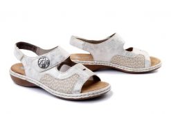 RIEKER 65989-90 beige, sandały damskie. Brązowe sandały Rieker, bez wzorów, bez obcasa, bez zapięcia. Za 299.90 zł.