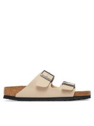 Birkenstock Klapki Arizona 1031501 Beżowy. Brązowe klapki Birkenstock, bez wzorów, z syntetyku, bez obcasa, bez zapięcia. Za 389.00 zł.