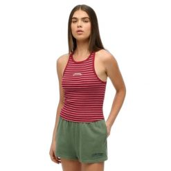 Tank top w paski z plecami w stylu sportowym i logo dla kobiet Superdry Essentia. Czerwone topy sportowe Superdry, bez wzorów. Za 106.80 zł.