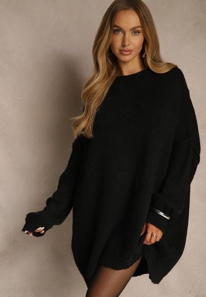 Czarny Sweter Oversize z Wełną i Wiskozą Fedolina. Czarne swetry Renee, m, bez wzorów, z jeansu, casualowe, bez ramiączek. Za 189.99 zł.