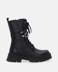 SKÓRZANE BOTKI Z ŁAŃCUCHEM G18452 BLACK. Czarne botki Venezia, bez wzorów, ze skóry, bez obcasa, bez zapięcia. Za 269.00 zł.