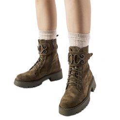 Ciemnozielone ozdobne workery eko-zmsz Castore. Zielone botki bez wzorów, z gumy, eleganckie, z okrągłym noskiem, bez obcasa, na obcasie, bez zapięcia. Za 98.02 zł.