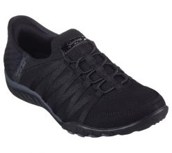 Buty sportowe Sneakersy damskie, Slip-ins: Breathe Easy - Roll With Me. Niebieskie buty treningowe Skechers, bez wzorów, z materiału, przed kostkę, bez zapięcia, trekkingowe. Za 299.99 zł.