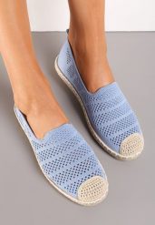 Niebieskie Ażurowe Espadryle Ozdobione Plecionką na Podeszwie i Nosku Tarniesa. Niebieskie espadryle Renee, z aplikacjami, bez obcasa, na płaskiej podeszwie. W wyprzedaży za 32.99 zł.