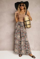 Brązowe Spodnie Typu Palazzo z Wiskozy High Waist z Gumką w Pasie Bistalia. Brązowe jeansy Renee, l, bez wzorów, z jeansu, wizytowe, z podwyższonym stanem, długie. W wyprzedaży za 43.99 zł.