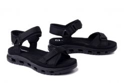 RIEKER 64052-00 black, sandały damskie. Czarne sandały Rieker, bez wzorów, bez obcasa, bez zapięcia. Za 349.90 zł.