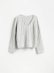 Sweter oversize z domieszką wełny - jasnoszary. Szare swetry Reserved, l, bez wzorów, z dzianiny, bez ramiączek. Za 129.99 zł.