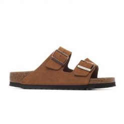 Klapki damskie Birkenstock Arizona Leve Mink. Klapki Birkenstock, bez wzorów, z materiału, sportowe, bez obcasa, bez zapięcia. W wyprzedaży za 409.00 zł.
