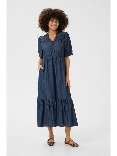 CULTURE Sukienka dżinsowa "Aurelia" w kolorze granatowym rozmiar: S. Niebieskie sukienki Culture, s, bez wzorów, bez kołnierzyka, bez ramiączek, maxi, rozkloszowane. Za 139.54 zł.
