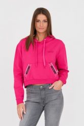 MOSCHINO Różowa bluza z kapturem i lampasami. Czerwone bluzy MOSCHINO, s, bez wzorów, bez ramiączek, z kapturem. W wyprzedaży za 599.99 zł.