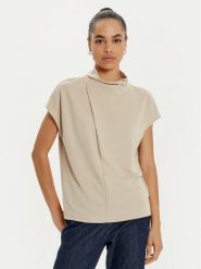 OUI Bluzka 89862 Beżowy Regular Fit. Brązowe bluzki Oui, bez wzorów, z satyny, bez kołnierzyka, bez ramiączek. Za 149.99 zł.
