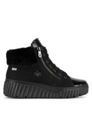 Rieker Botki N2505-00 Czarny. Czarne botki Rieker, bez wzorów, bez obcasa, na koturnie, bez zapięcia. Za 311.99 zł.