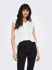 ONLY Bluzka 15213420 Biały Regular Fit. Białe bluzki ONLY, bez wzorów, z wiskozy, bez kołnierzyka, bez ramiączek. Za 49.99 zł.