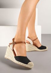 Czarne Sandały Vices w Stylu Espadryli na Koturnie z Plecionki Amoiella. Czarne sandały Renee, bez wzorów, boho, bez obcasa, na koturnie, bez zapięcia. Za 109.99 zł.