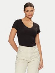 Tommy Jeans T-Shirt DW0DW20458 Czarny Slim Fit. Czarne t-shirty Tommy Jeans, l, bez wzorów, z bawełny, bez kołnierzyka, bez ramiączek. Za 99.99 zł.