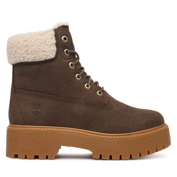 Trzewiki Timberland. Brązowe botki Timberland, bez wzorów, bez obcasa, na płaskiej podeszwie, bez zapięcia. Za 819.99 zł.