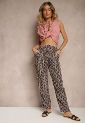 Czarne Spodnie z Bawełny o Prostym Kroju z Gumką w Pasie w Geometryczny Print Avelriz. Czarne jeansy Renee, bez wzorów, z bawełny, biznesowe. W wyprzedaży za 20.99 zł.