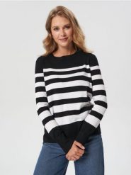 Sweter w paski - czarny. Czarne swetry Sinsay, l, bez wzorów, ze skóry, bez ramiączek. Za 49.99 zł.