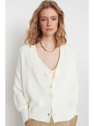 Trendyol Kardigan w kolorze kremowym rozmiar: L. Brązowe swetry Trendyol, l, bez wzorów, bez ramiączek. Za 87.45 zł.