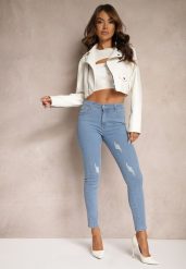 Niebieskie Jeansy Skinny Wykończone Przetarciami i Dziurami Evilenn. Niebieskie jeansy Renee, l, bez wzorów, z bawełny, eleganckie. W wyprzedaży za 55.99 zł.