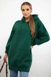 Bluza ocieplana z haftowanym napisem oversize ciemno zielona. Zielone bluzy KESI, l, bez wzorów, z bawełny, bez ramiączek, bez kaptura. Za 238.37 zł.