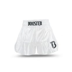 Szorty do boksu tajskiego Booster Fight Gear TBT Core 4. Białe szorty sportowe BOOSTER FIGHT GEAR, z aplikacjami, na fitness i siłownię. Za 260.50 zł.