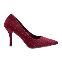 Materiałowe Szpilki Damskie W Paski Bordowe Tifidra czerwone. Czerwone szpilki bez wzorów, z materiału, eleganckie, bez obcasa, na szpilce, bez zapięcia. Za 163.66 zł.