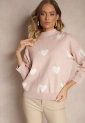 Jasnoróżowy Sweter z Wiskozą i Modalem Ozdobiony Sercami Zeanisia. Czerwone swetry Renee, m, bez wzorów, z jeansu, casualowe, bez ramiączek. W wyprzedaży za 95.99 zł.