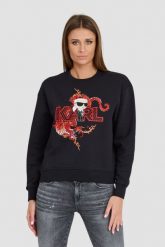 KARL LAGERFELD Czarna bluza ikonik lny. Czarne bluzy KARL LAGERFELD, xs, bez wzorów, bez ramiączek, bez kaptura. W wyprzedaży za 599.99 zł.