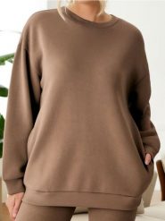 Bluza - beżowy. Brązowe bluzy Sinsay, l, bez wzorów, bez kaptura. Za 39.99 zł.