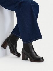 GINO ROSSI Botki C-27740PE-PLATEAU Czarny. Czarne botki Gino Rossi, bez wzorów, ze skóry, bez obcasa, na słupku, bez zapięcia. Za 349.99 zł.
