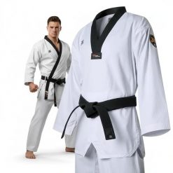 Dobok do Taekwondo MTX 2 Black (WT) bluza spodnie pas MOOTO. Białe bluzy DBX BUSHIDO, l, bez wzorów, z bawełny, klasyczne, bez ramiączek, bez kaptura. Za 165.00 zł.