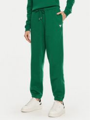 Guess Jeans Spodnie dresowe W4YB33 KC811 Zielony Regular Fit. Zielone spodnie dresowe Guess Jeans, z aplikacjami, z bawełny. Za 229.99 zł.