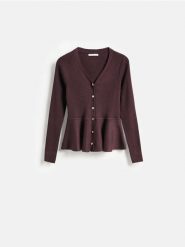 Kardigan z wiskozą - brązowy. Brązowe swetry Reserved, l, bez wzorów, z dzianiny, bez ramiączek. Za 119.99 zł.
