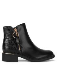 JENNY Botki LS5996-07 Czarny. Czarne botki Jenny, bez wzorów, bez obcasa, na płaskiej podeszwie, bez zapięcia. Za 127.99 zł.