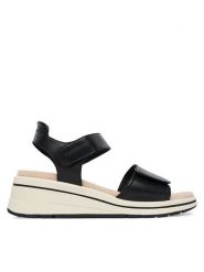Caprice Sandały 9-28305-46 Czarny. Czarne sandały Caprice, bez wzorów, ze skóry, bez obcasa, na koturnie, bez zapięcia. Za 228.99 zł.