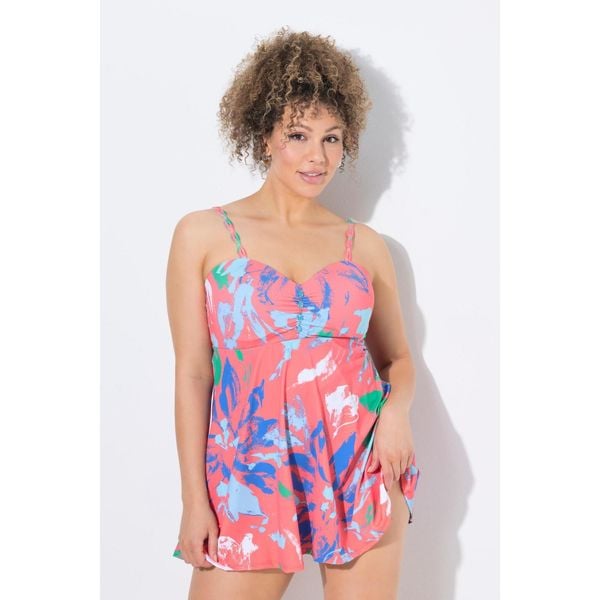 Damski Strój kąpielowy kwiaty miękkie miseczki z fiszbinami. Brązowe stroje jednoczęściowe Ulla Popken, bez wzorów, z elastanu, sportowe. Za 349.99 zł.