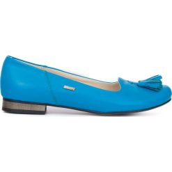 Balerinki - skóra naturalna - model 009 - kolor lazurowy lico. Niebieskie baleriny Zapato, bez wzorów, z materiału, biznesowe, z okrągłym noskiem, bez obcasa, na obcasie, bez zapięcia. Za 319.00 zł.