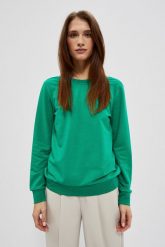 Bluza z dekoltem na plecach zielona. Zielone bluzy MOODO, m, bez wzorów, z bawełny, bez kaptura. W wyprzedaży za 49.99 zł.