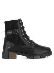 Mustang Botki 1443-502 Czarny. Czarne botki Mustang, bez wzorów, bez obcasa, na płaskiej podeszwie, bez zapięcia. Za 258.99 zł.