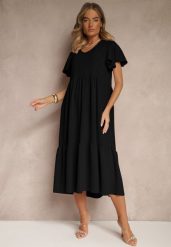 Czarna Rozkloszowana Sukienka z Wiskozą w Casualowym Stylu Filarenna. Czarne sukienki Renee, na co dzień, l, bez wzorów, z wiskozy, eleganckie, bez kołnierzyka, bez ramiączek, midi, rozkloszowane. W wyprzedaży za 63.99 zł.