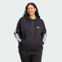 Bluza Essentials 3-Stripes Full-Zip Fleece Hoodie (Plus Size). Białe bluzy adidas, plus size, bez wzorów, z materiału, sportowe, bez ramiączek, z kapturem. Za 259.00 zł.