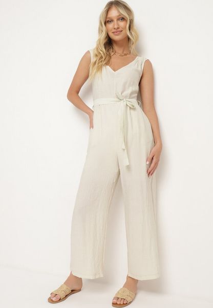 Jasnobeżowy Wiskozowy Kombinezon na Ramiączkach z Materiałowym Paskiem i Gumkami w Talii Zadia. Brązowe kombinezony Born2be, na spotkanie biznesowe, l, bez wzorów, z materiału, bez kołnierzyka, bez ramiączek. Za 99.99 zł.