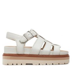 Sandały Clarks. Białe sandały Clarks, bez wzorów, bez obcasa, na płaskiej podeszwie, bez zapięcia. Za 539.99 zł.