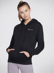 Skechers Bluza Signature Po Hoodie WHD116 Czarny Regular Fit. Czarne bluzy Skechers, xs, bez wzorów, z bawełny, bez ramiączek, bez kaptura. Za 99.99 zł.